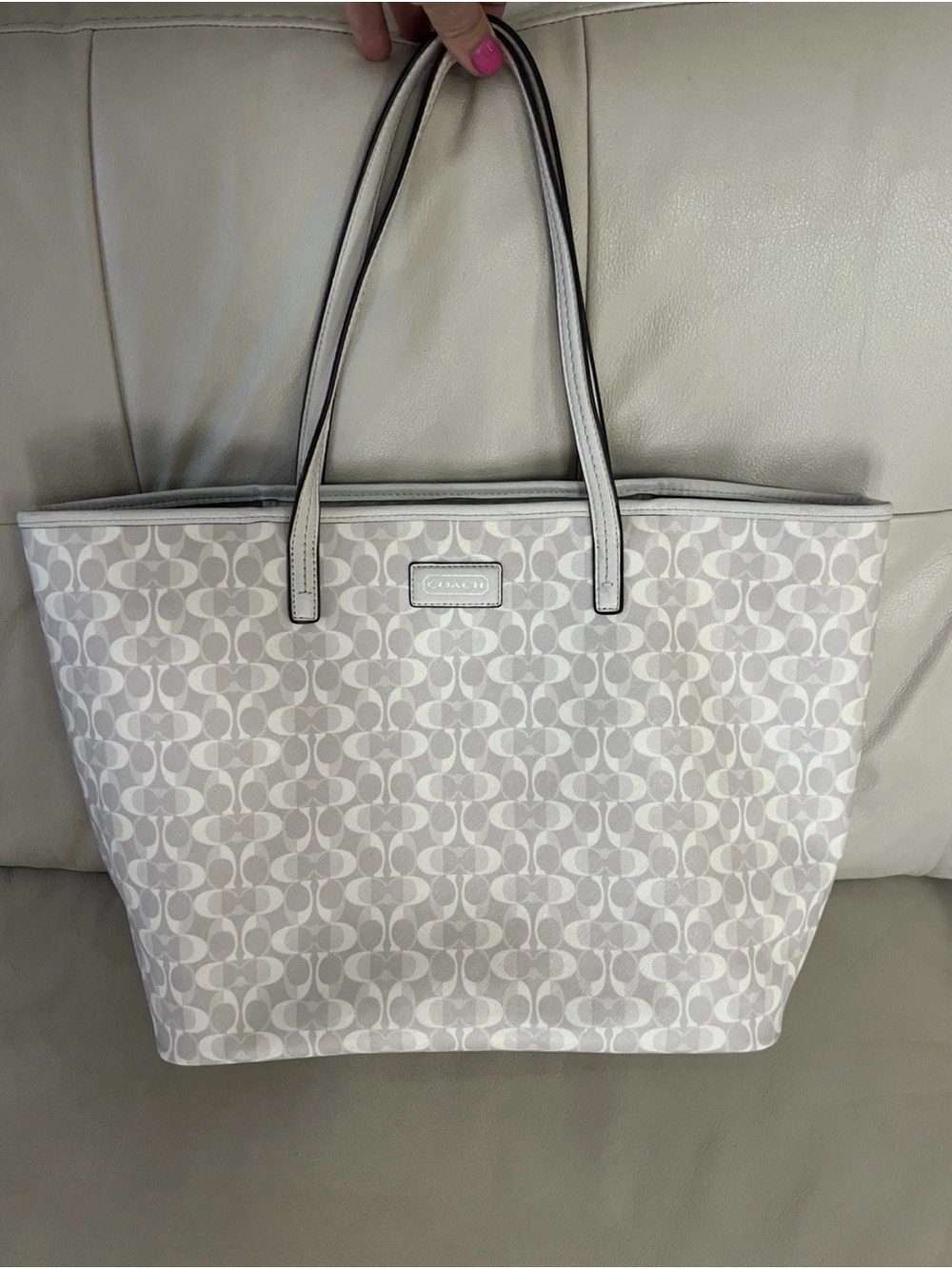 Coach Canvas Tote in Light Khaki and Chalk